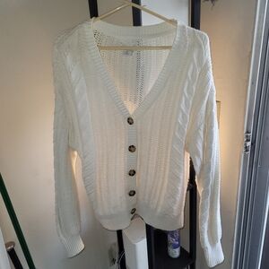 Cupcakes & Cashmere Ivory Cable Knit Cardigan Sz L